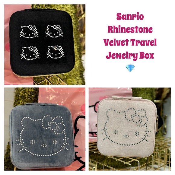 NIP-  Hello Kitty Rhinestone Velvet Travel Jewelry Box - Picture 1 of 3
